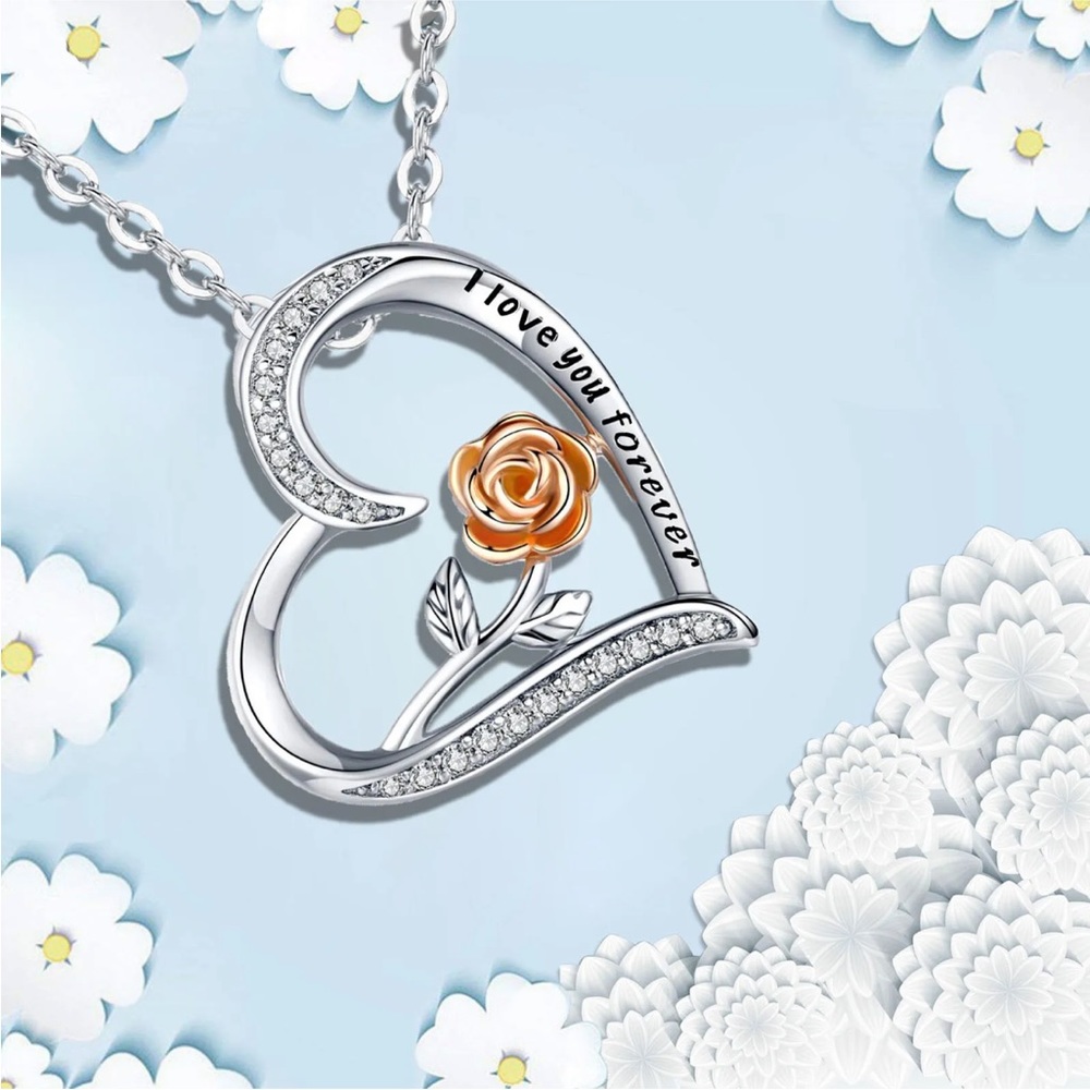 Forever Love ❤️ Pendant Necklaces For Women Rose With Birthstone Christmas